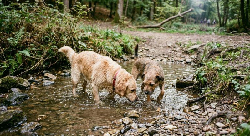 Balade chien Nord : chiens qui s'hydratent