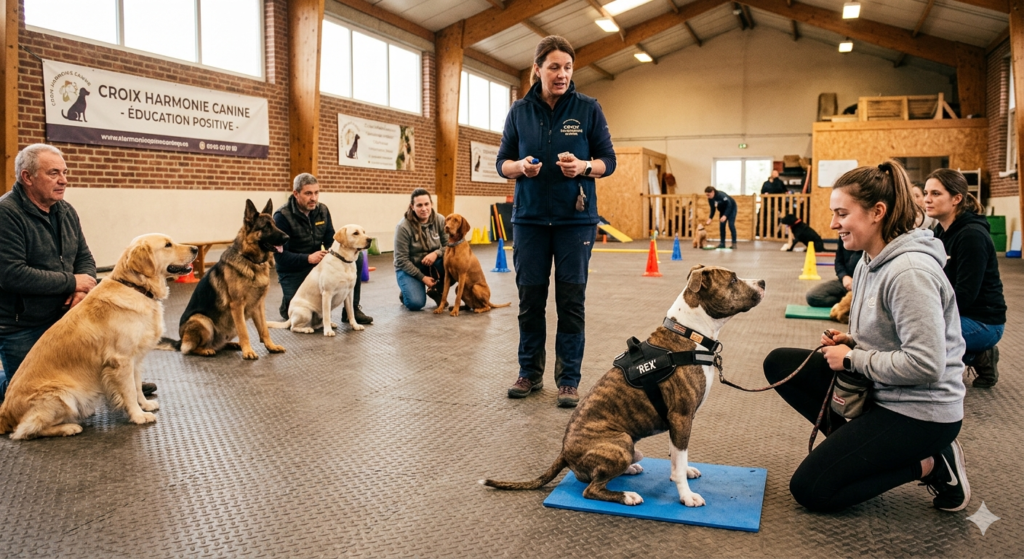 illustration d'une séance d'éducation en groupe avec un des chiens les plus dangereux du monde