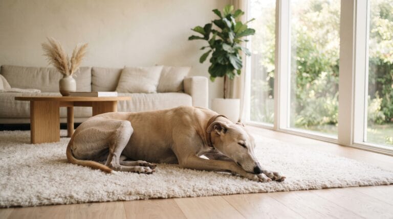 Un chien qui n'aboie pas et qui semble calme dans son salon