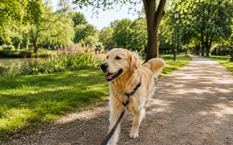 Illustration pour petsitter Lille : promenade d'un chien au parc